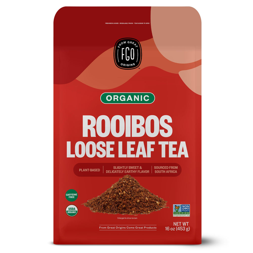 FGO Rooibos tea loose-leaf 16oz for fresh, customizable cups.