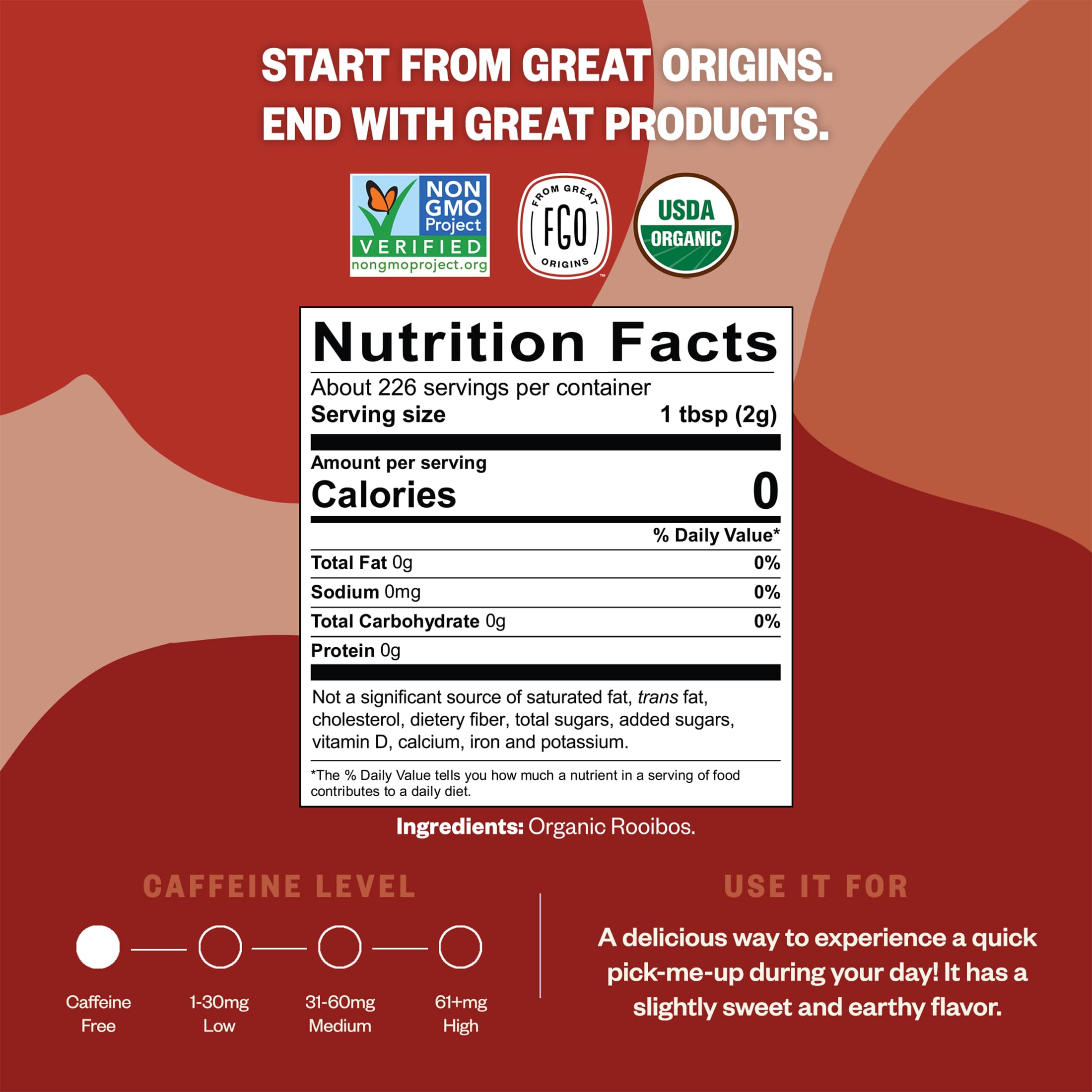 FGO Rooibos tea pour-ready cup shows rich color and smooth flavor.