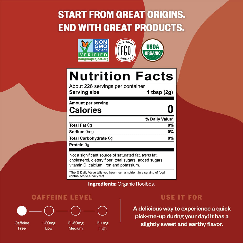 FGO Rooibos tea pour-ready cup shows rich color and smooth flavor.