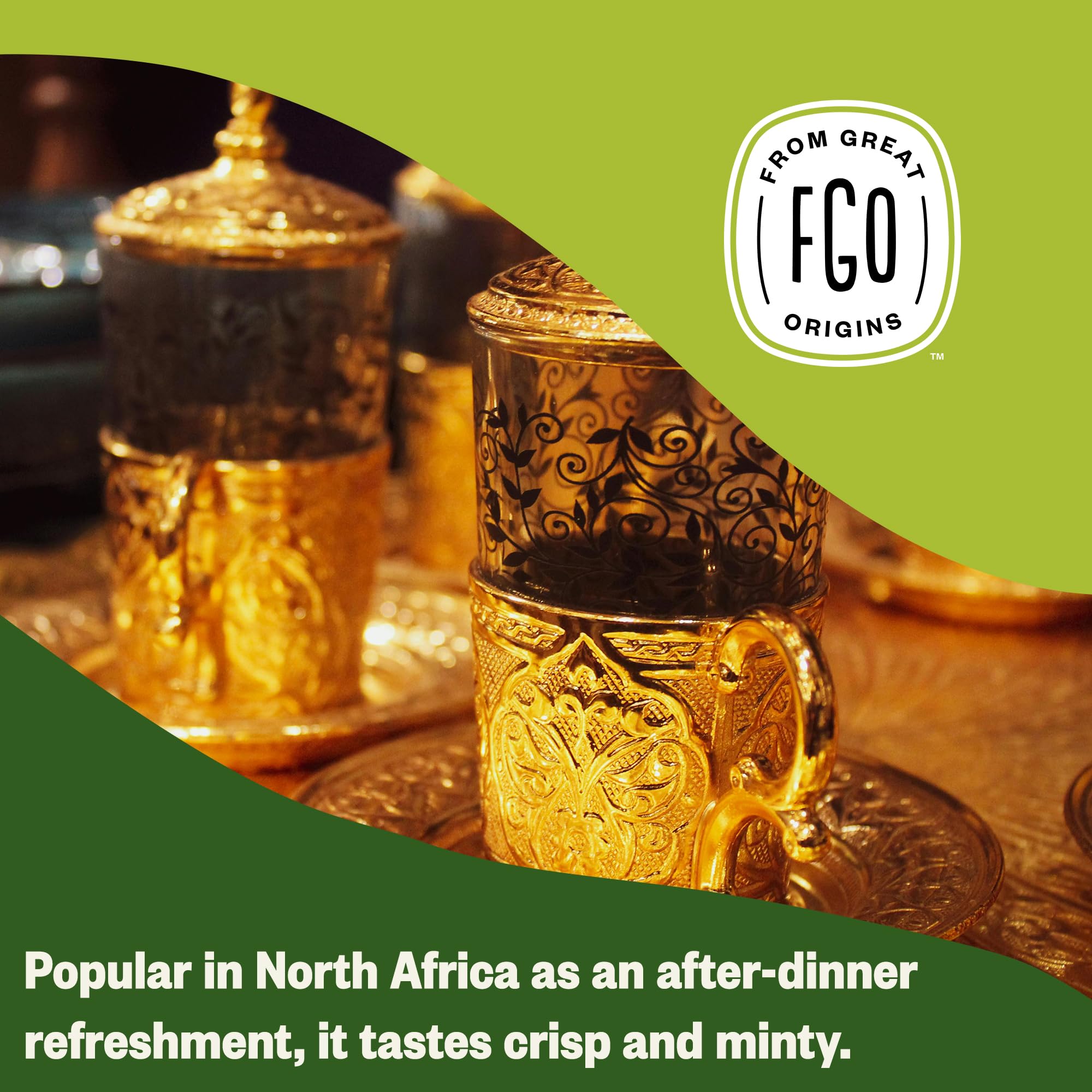 Brewing FGO Moroccan Mint tea as steam rises.