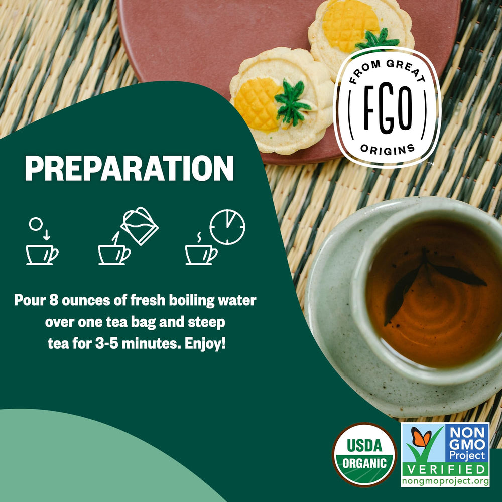 Steeping FGO Organic Moringa Mint Tea in a mug for a calm moment.