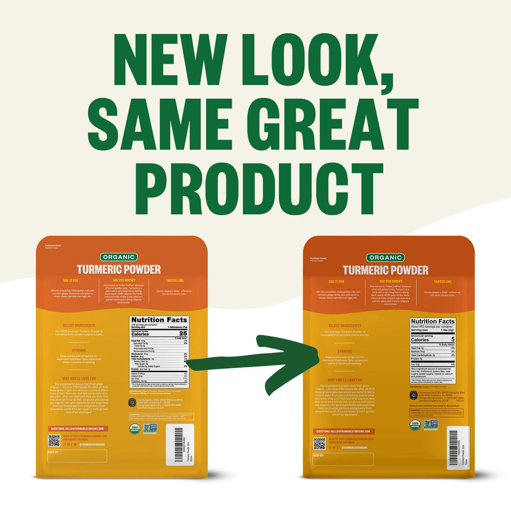 FGO Turmeric Powder for curries, soups, and eggs, with bright color.