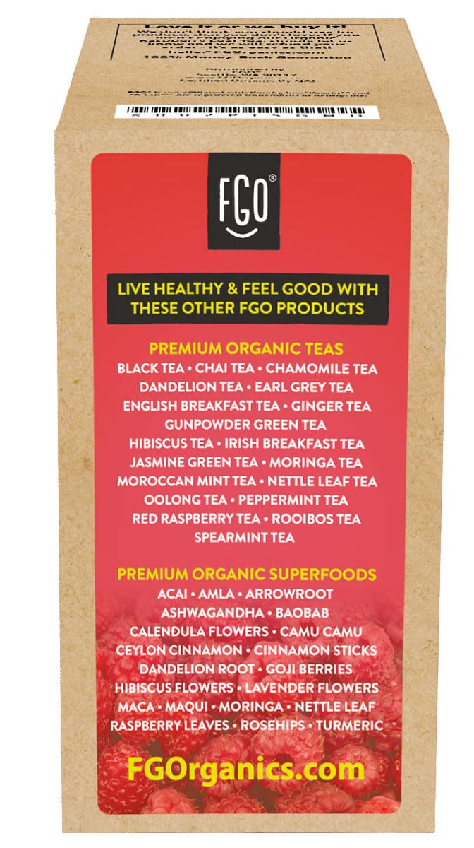FGO USDA Organic certification on Raspberry Leaf Tea packaging emphasizing trusted standards