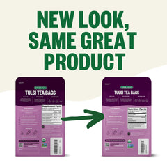 FGO Tulsi label showing USDA Organic and Non-GMO seals.
