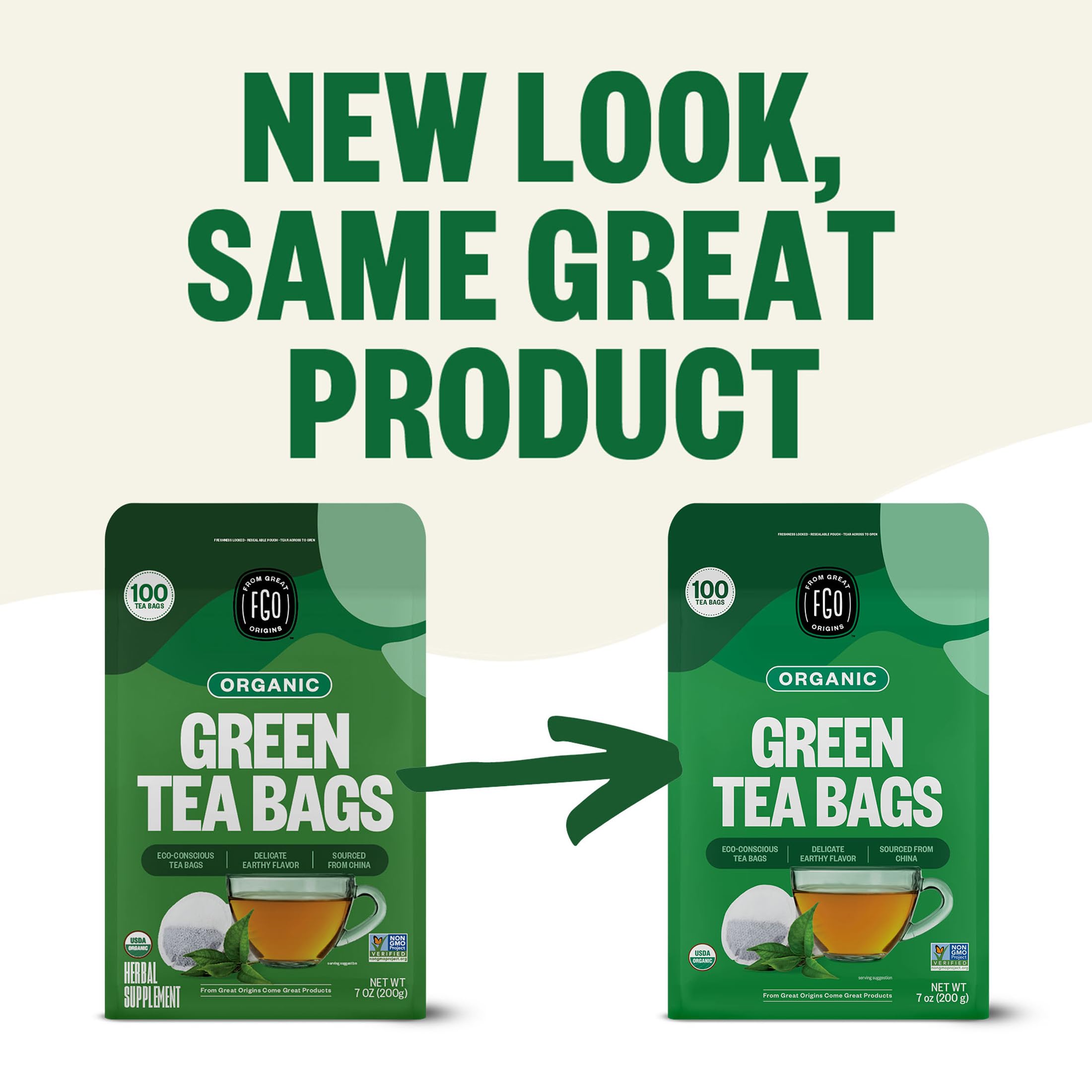 FGO USDA Organic and Non-GMO seals indicating quality assurance.