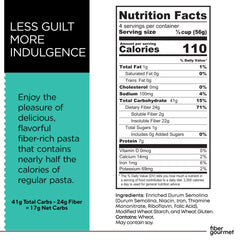 Fiber Gourmet low-carb pasta rotini pack highlighting texture and fiber boost