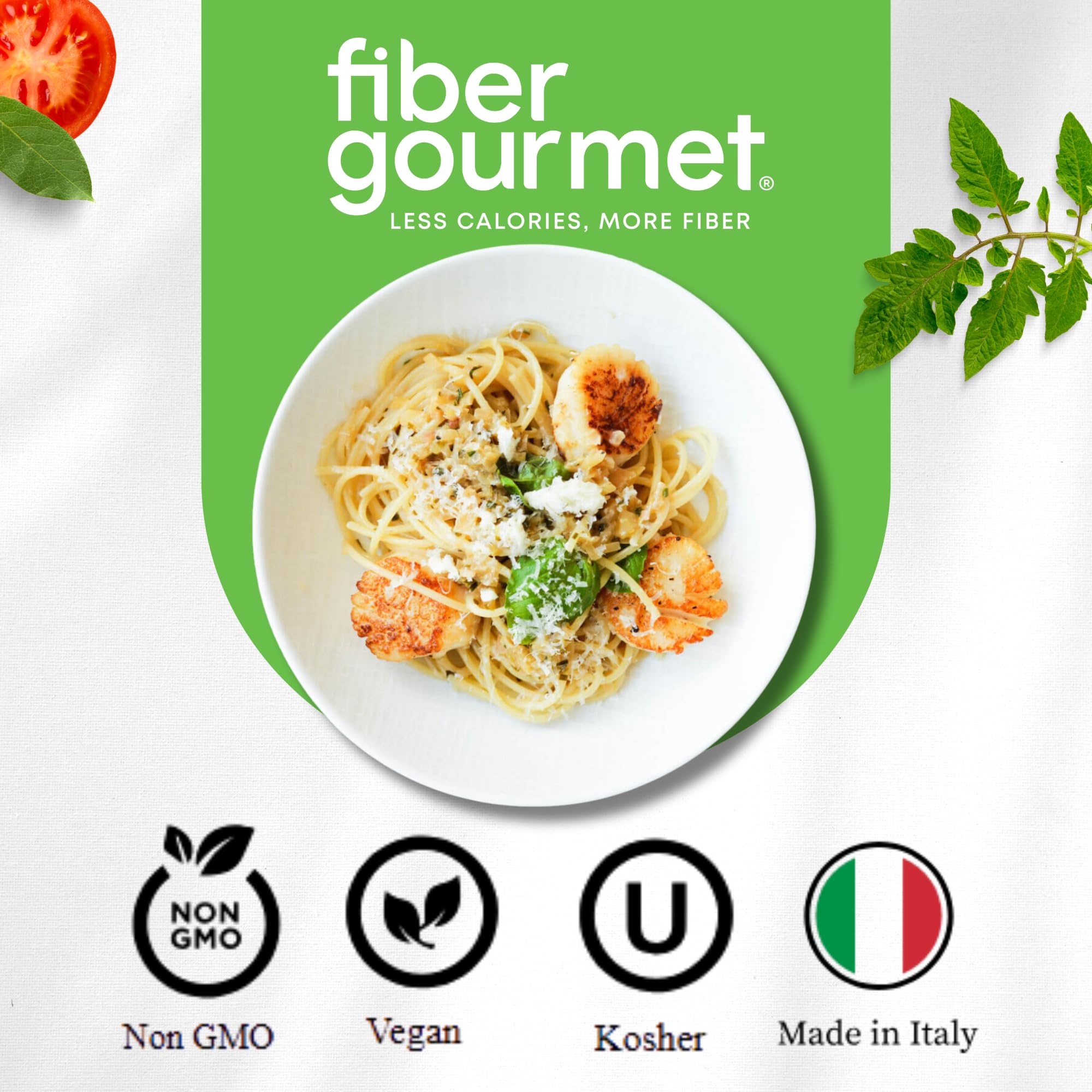 Fiber Gourmet rotini plate demonstrating easy twirlable pasta with fiber boost