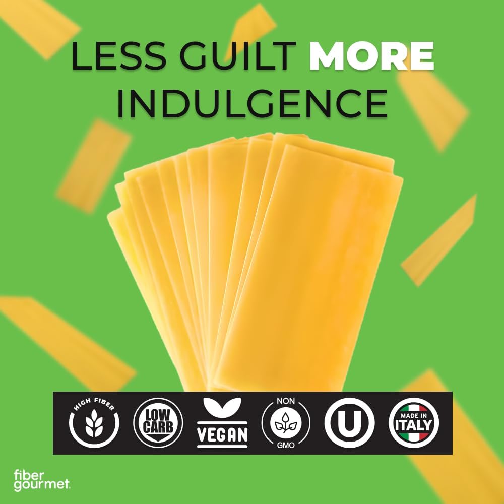 Fiber Gourmet Pasta Light Lasagna Sheets baked dish showing 110 calories per serving