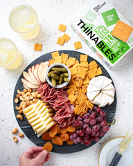 Fiber Gourmet Pepper Jack Thinables close-up, crisp cheese crackers with zesty pepper jack.