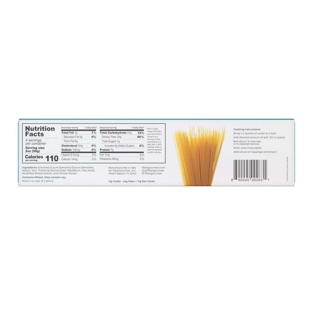 Fiber Gourmet Spaghetti cooking on stove highlights quick meal preparation and aroma