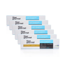 Fiber Gourmet Spaghetti Low Carb Pasta pack shot showing six pack box for family dinners