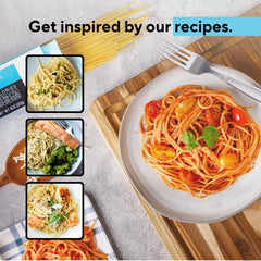 Fiber Gourmet Spaghetti plate ready features a saucy, satisfying serving