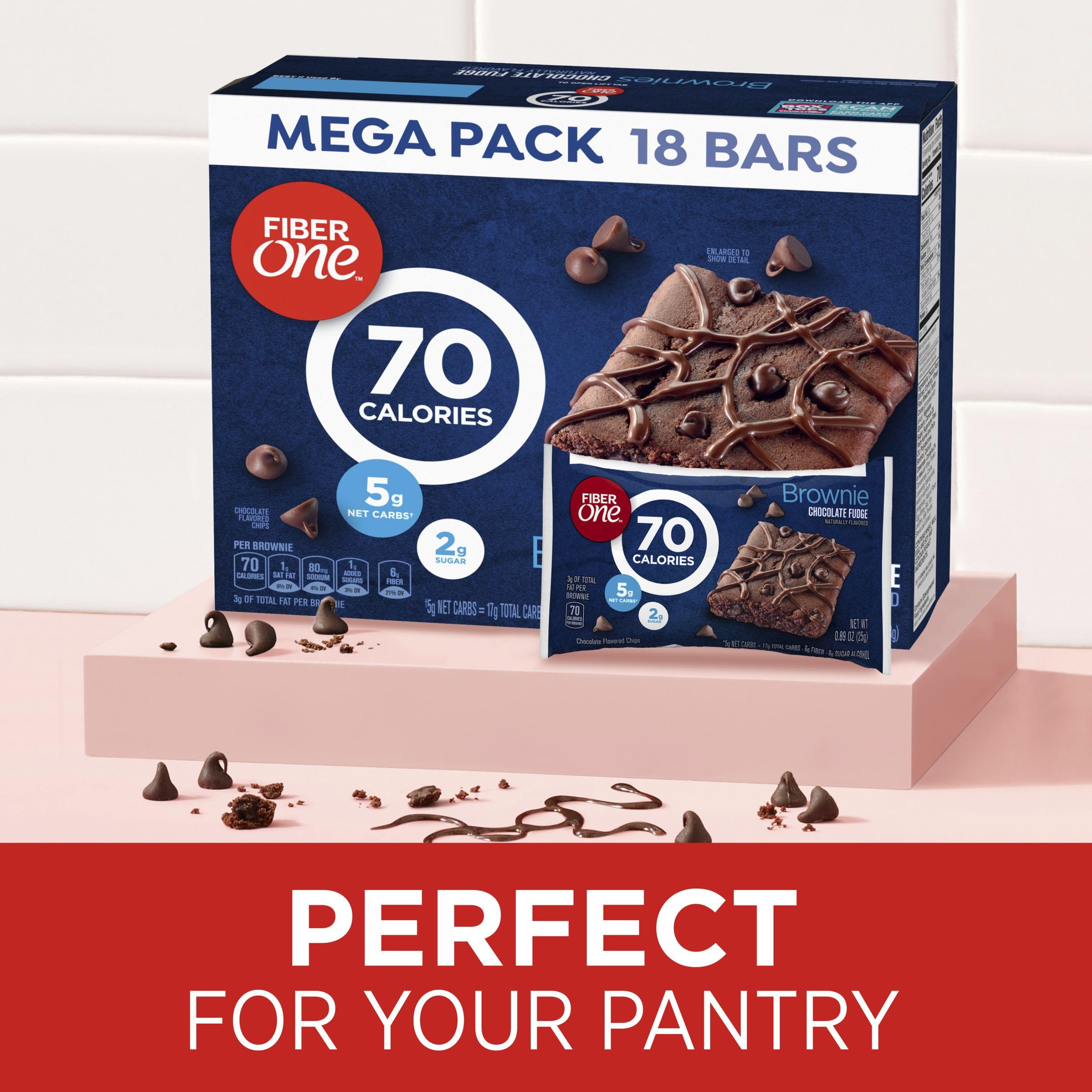 Fiber One 70 Calorie Brownies bag opened for grab-and-go snacking.