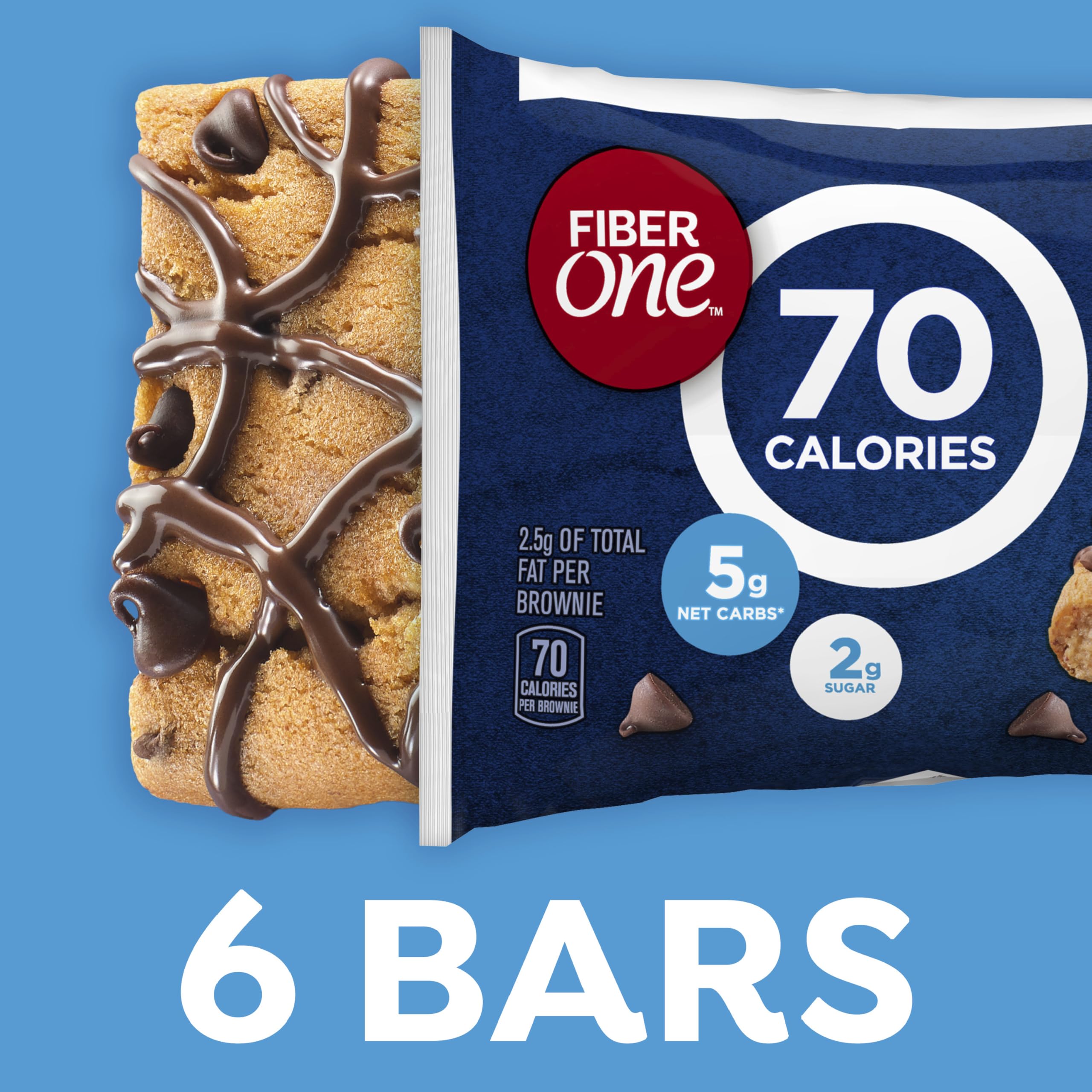 Box of Fiber One 6-bar snack packs on a store shelf.