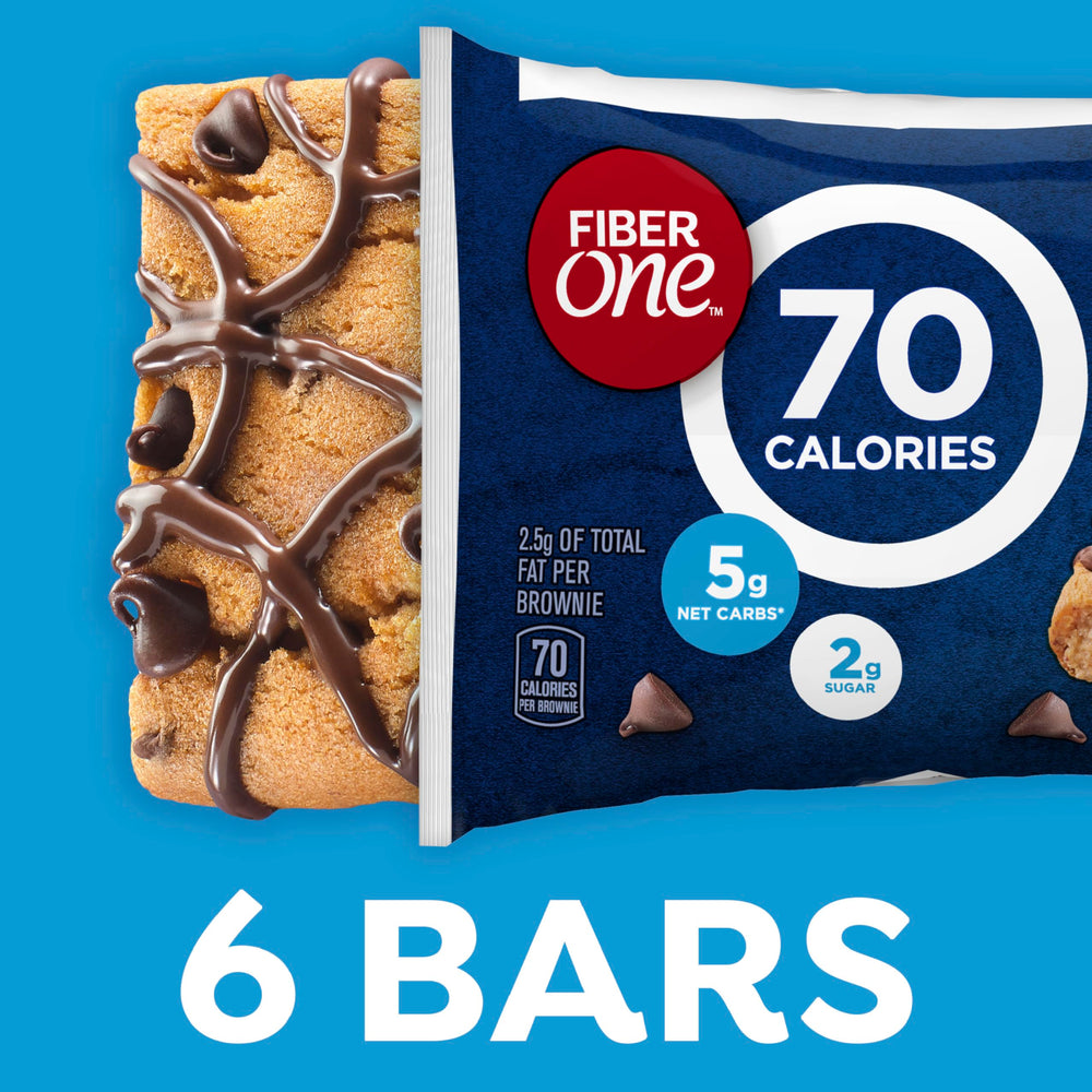 Box of Fiber One 6-bar snack packs on a store shelf.