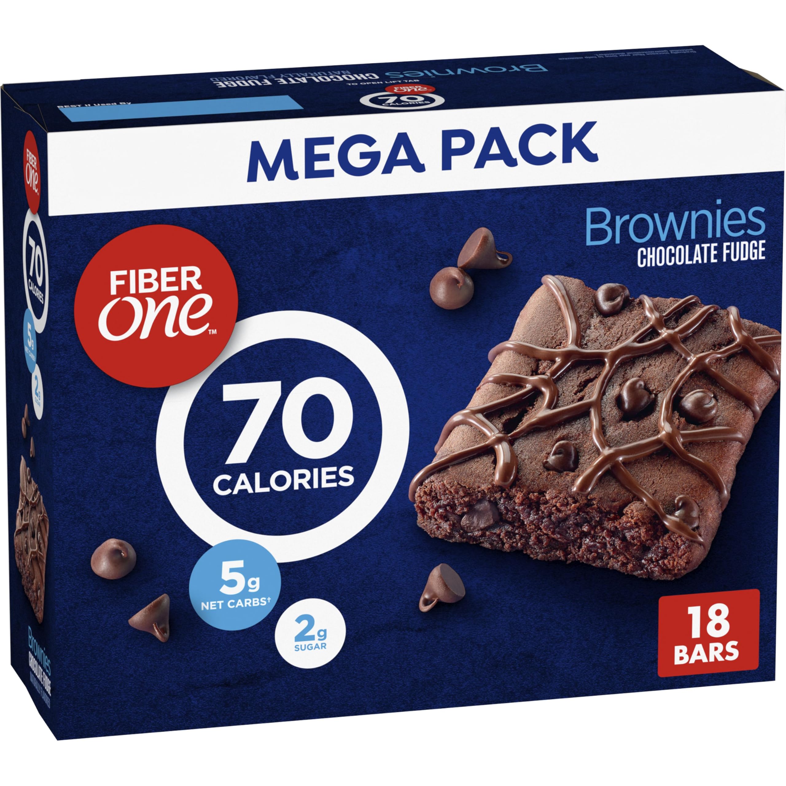 Fiber One 70 Calorie Brownies mega pack box for on-the-go snacking.