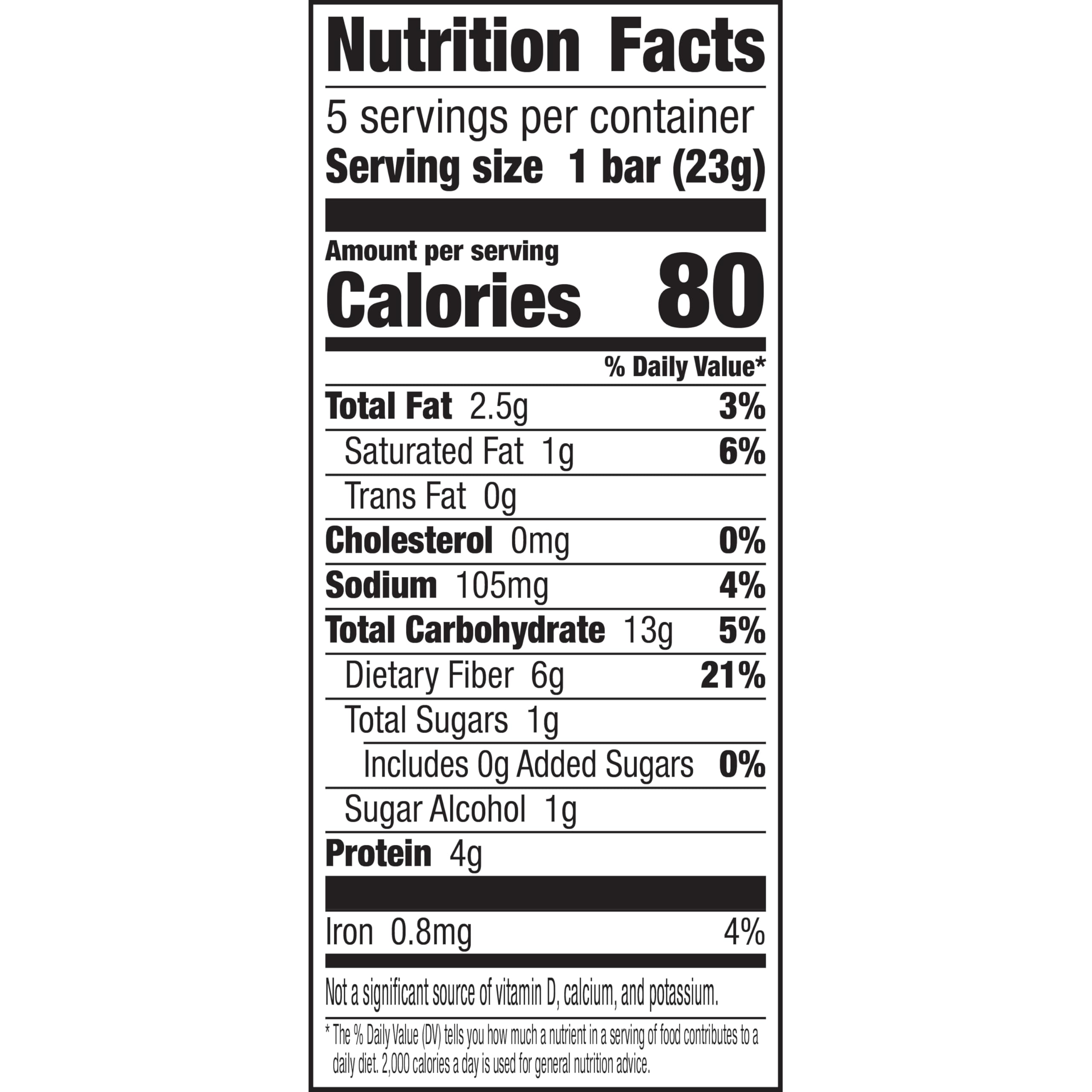 Fiber One bar packaging closeup showing 80 calories and fiber content