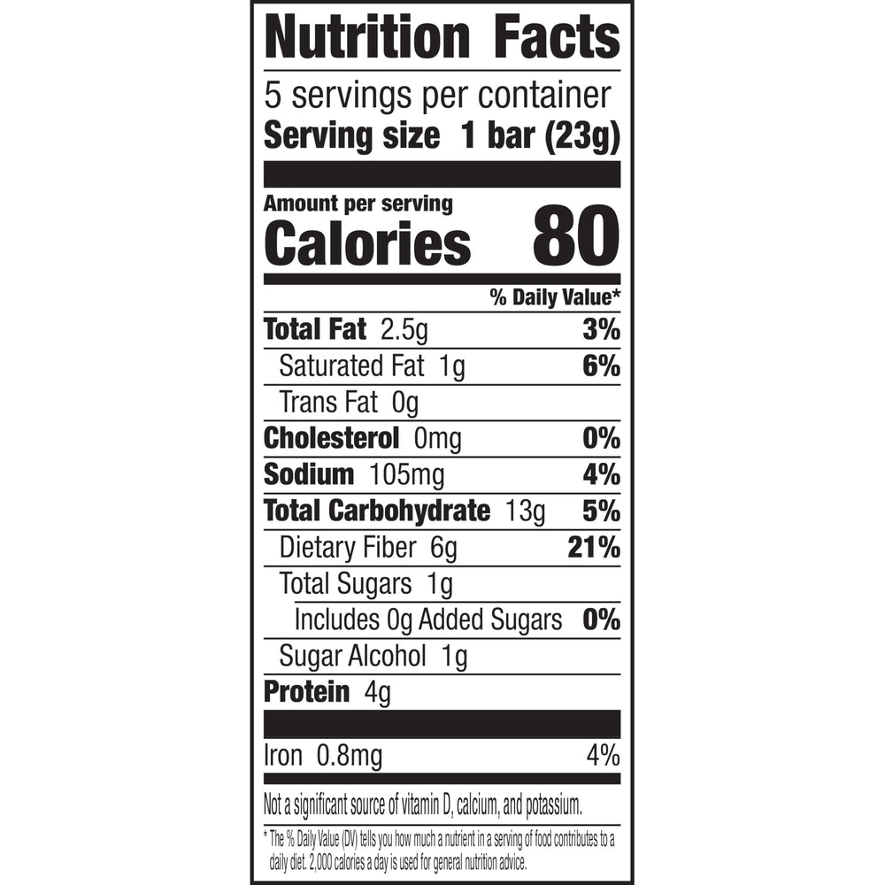 Fiber One bar packaging closeup showing 80 calories and fiber content