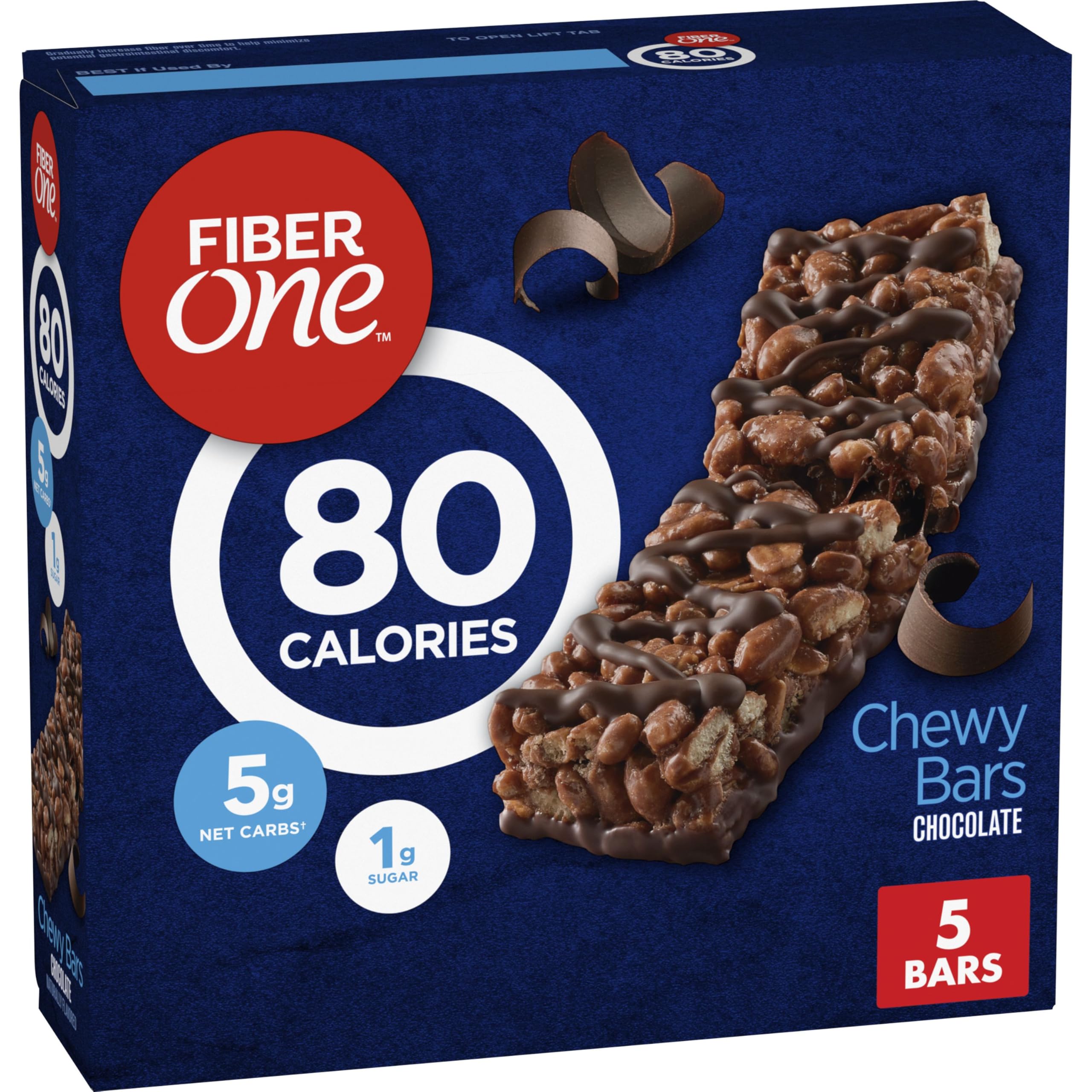 Fiber One 80-Calorie Chocolate Chewy Bars pack, a convenient snack option.