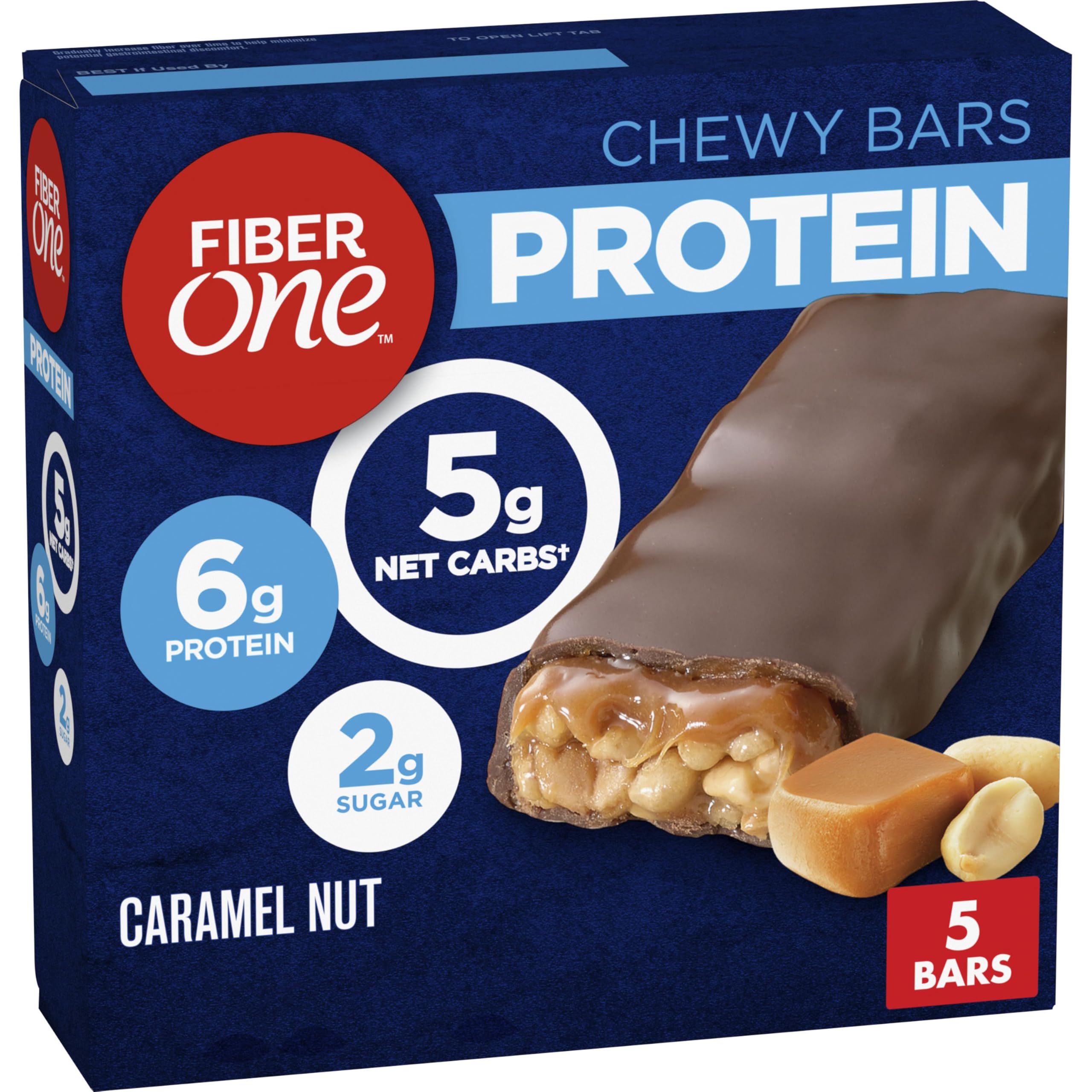 Fiber One Caramel Nut Bar package shown for easy on-the-go snacking