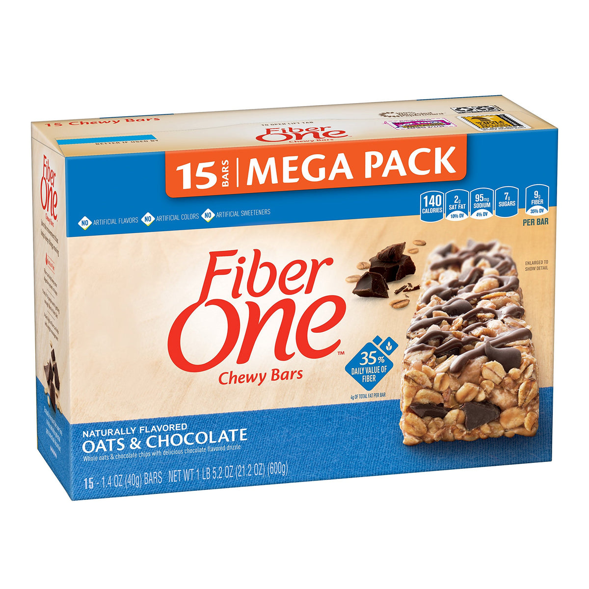 Fiber One chewy bar oats and chocolate mega pack shown for on-the-go snacking