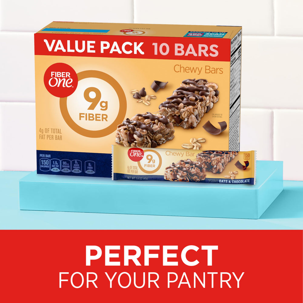 Fiber One Chewy Bars with oats and chocolate pair with coffee for breakfast