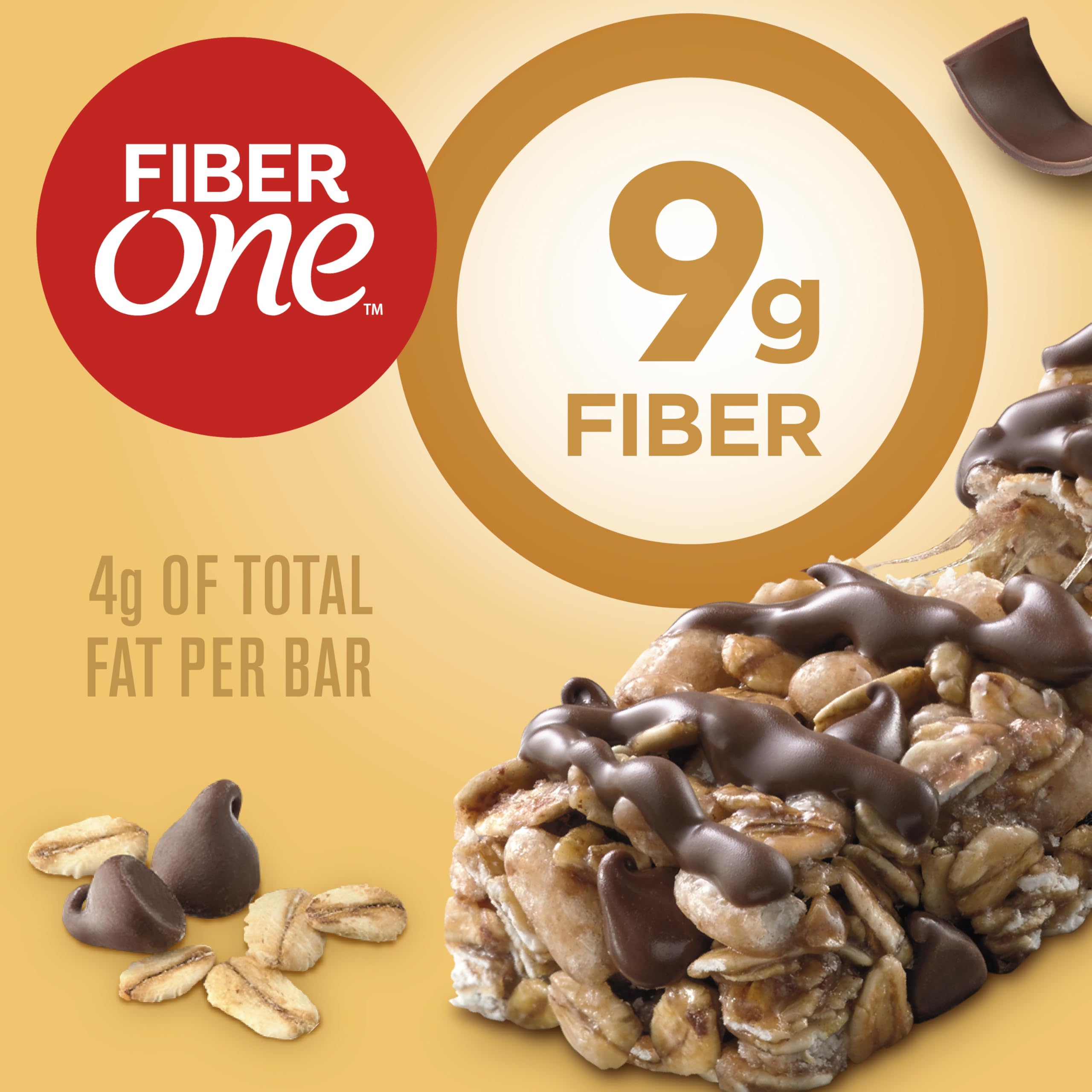 Fiber One Chewy Bars chocolate chips closeup highlighting chewy texture for a satisfying bite