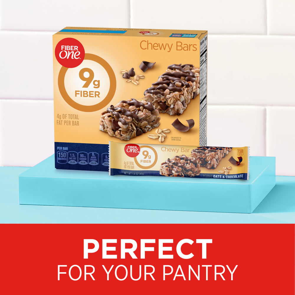 Fiber One Chewy Bars front box display for a quick breakfast option