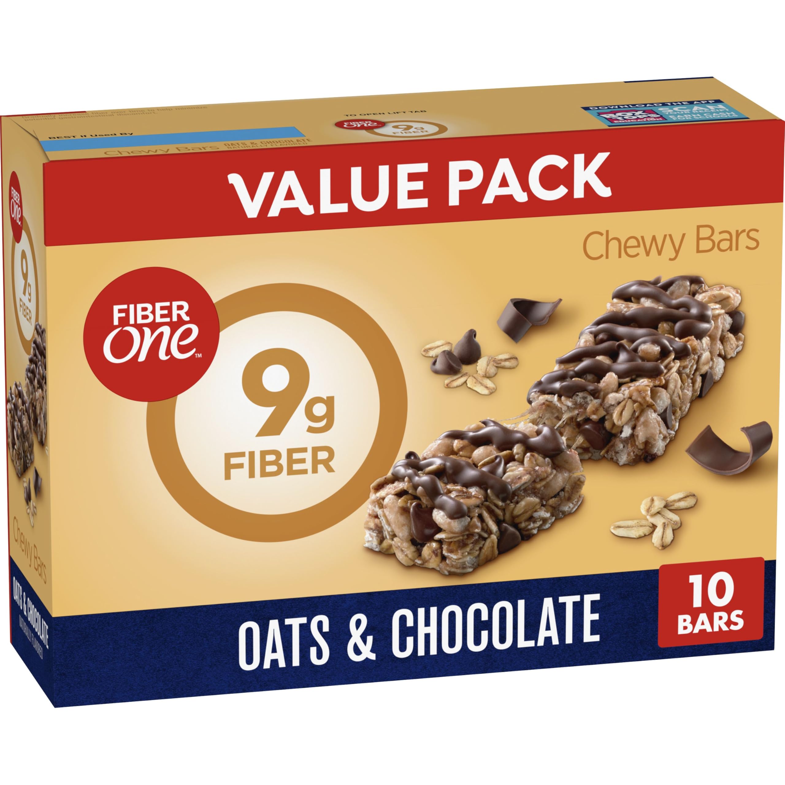 Fiber One Chewy Bars oats and chocolate pack 10ct for on-the-go snacking