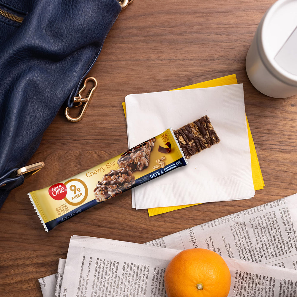 Fiber One Chewy Bars in a tote for a grab-and-go snack