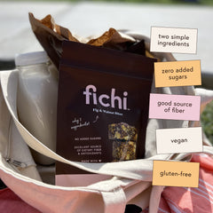 Fichi fig and nut bites display figs and walnuts emphasizing natural sweetness.
