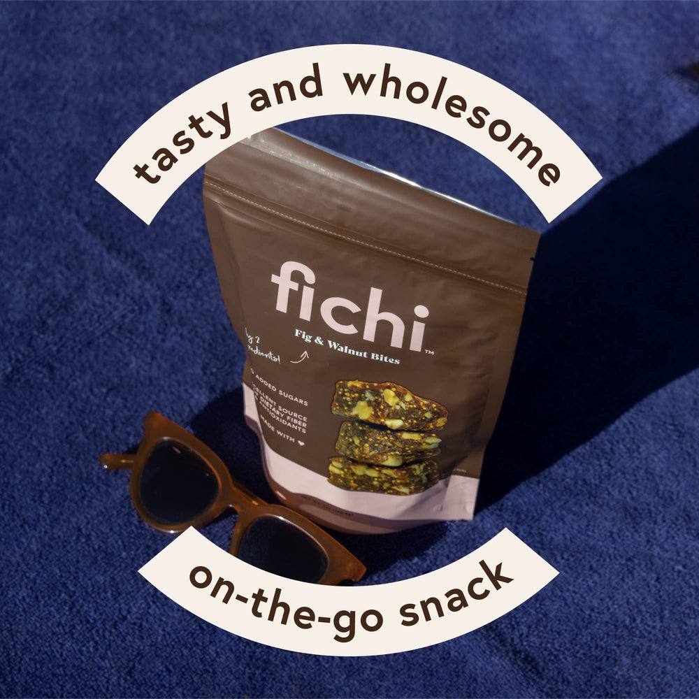 Fichi vegan badge on packaging underscoring plant-based snack.