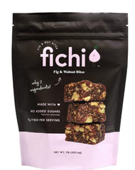 Fichi Fig & Walnut Bites packaging shown, ideal for on-the-go snacking.