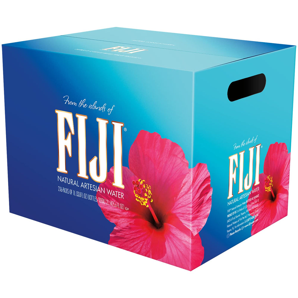 FIJI Artesian Water bottle held in hand for on-the-go hydration.