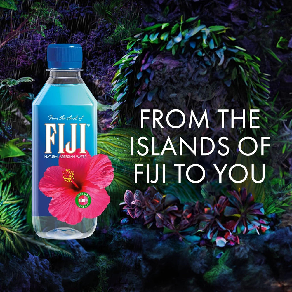 FIJI water graphic noting natural electrolytes for balanced hydration
