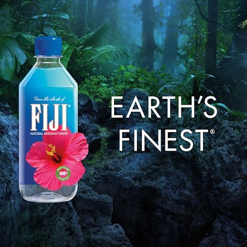 FIJI Water packaging in 100% recycled plastic for sustainability.