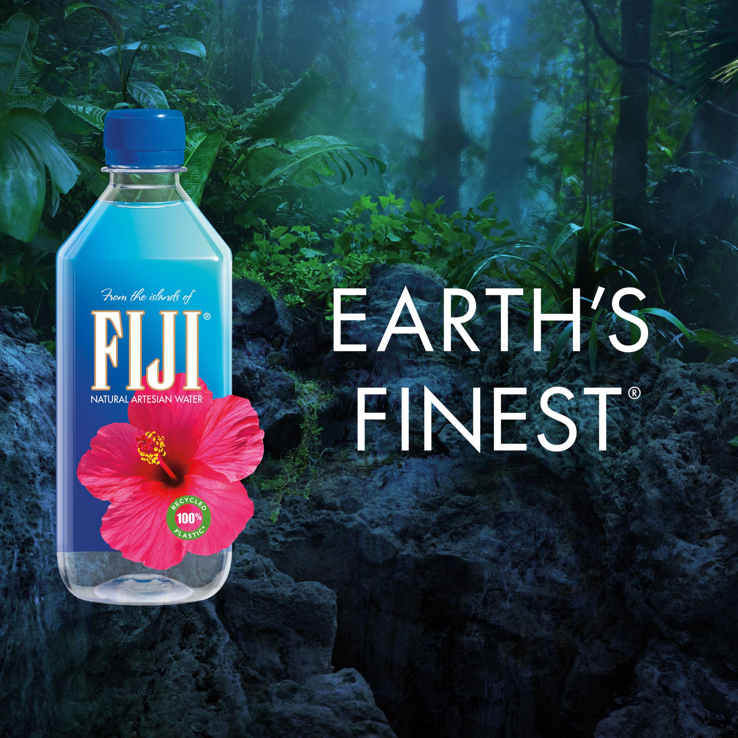 Close-up of FIJI Water label showing artesian source