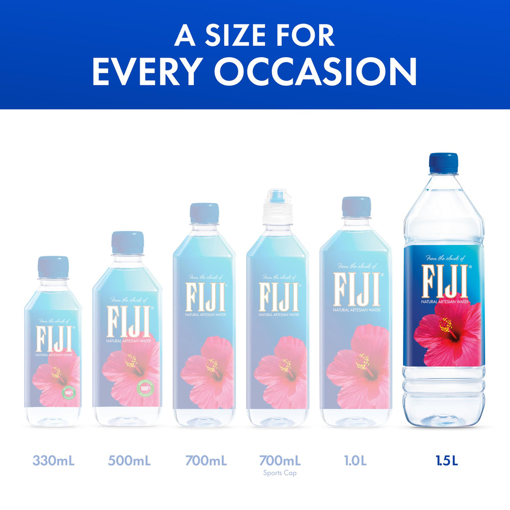 FIJI Water bottled from a natural artesian aquifer in the Fiji Islands.