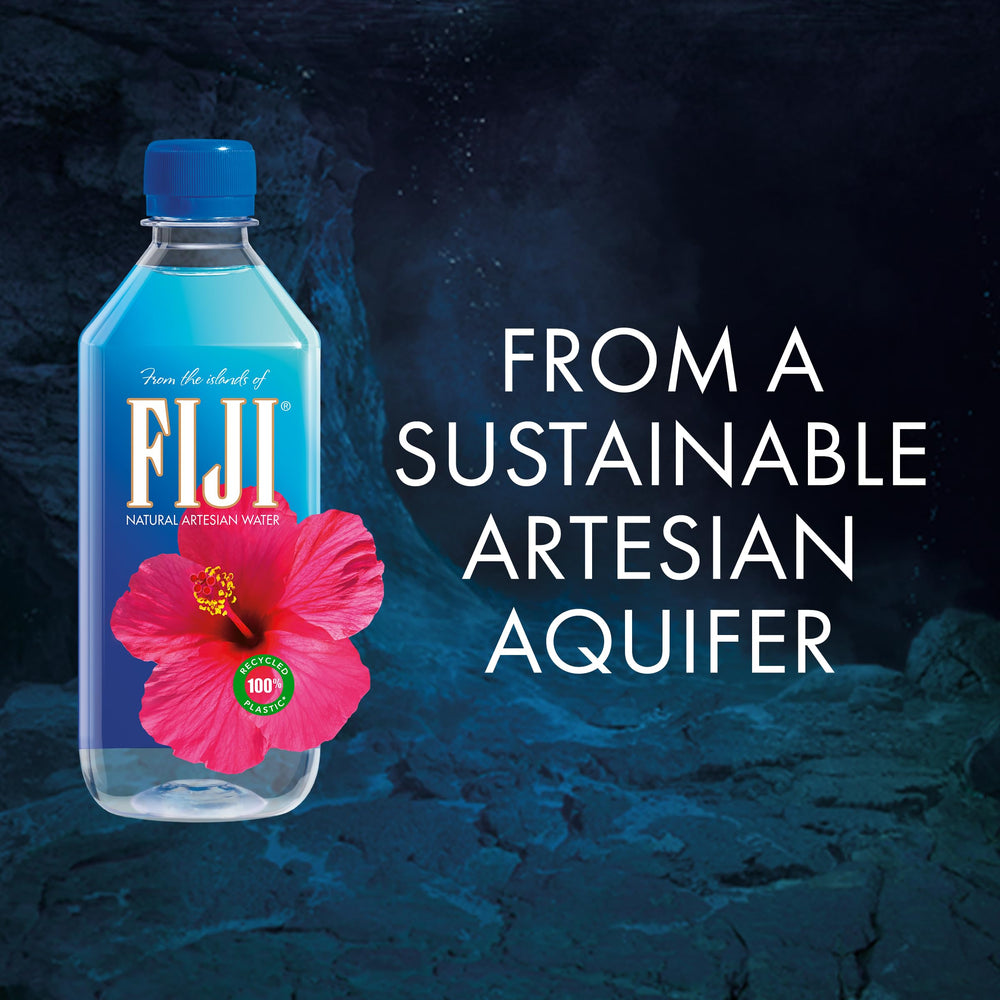 FIJI Water served chilled beside a meal for crisp refreshment