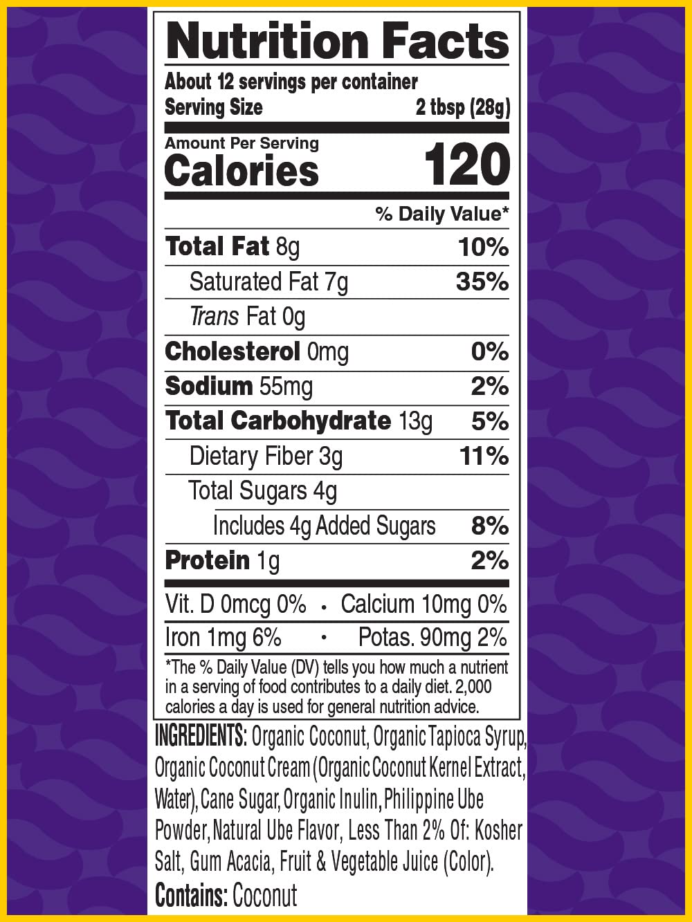 Fila Manila Ube Coconut Spread ingredients label showing vegan and gluten-free