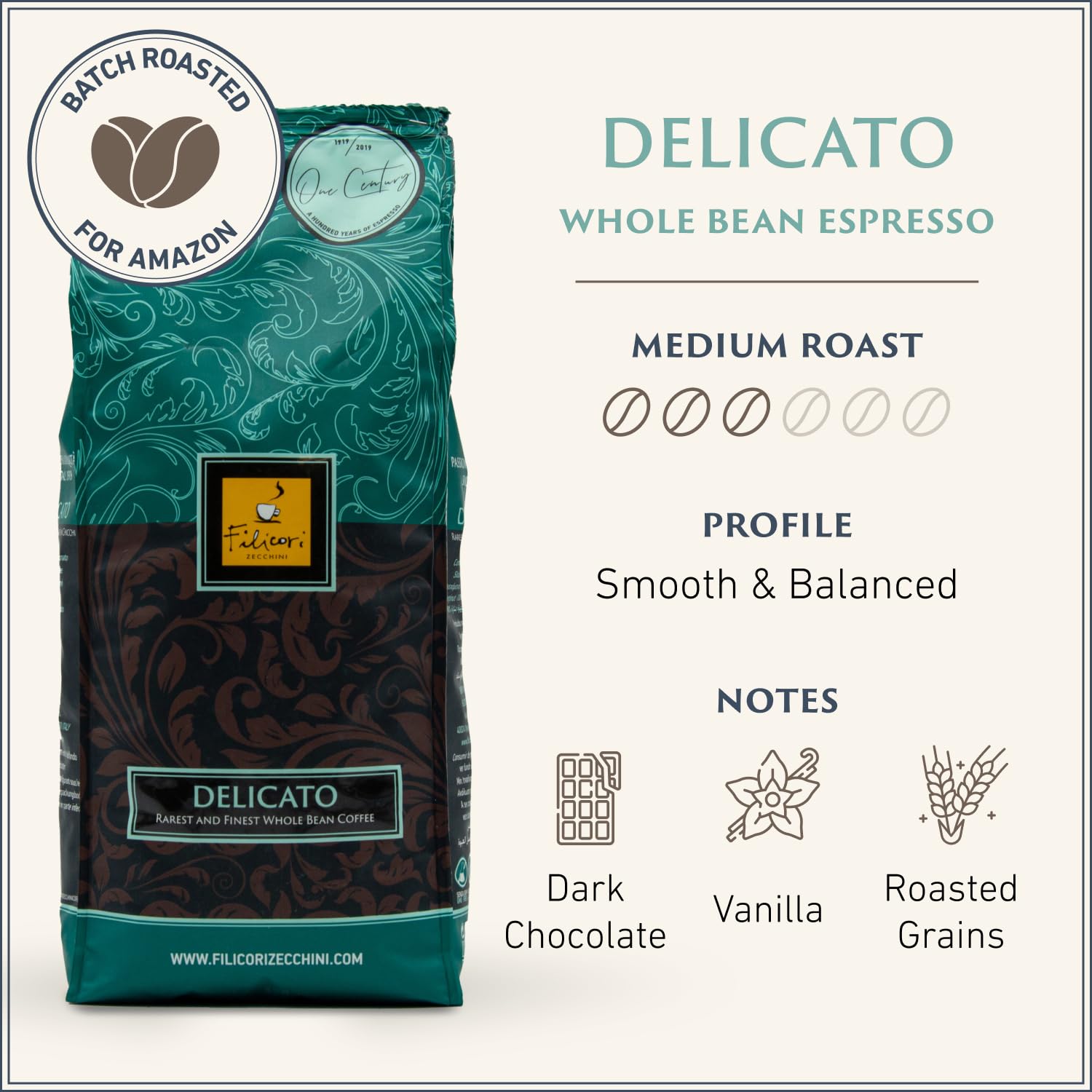 Filicori Zecchini Arabica Robusta blend highlights balanced flavor for espresso.