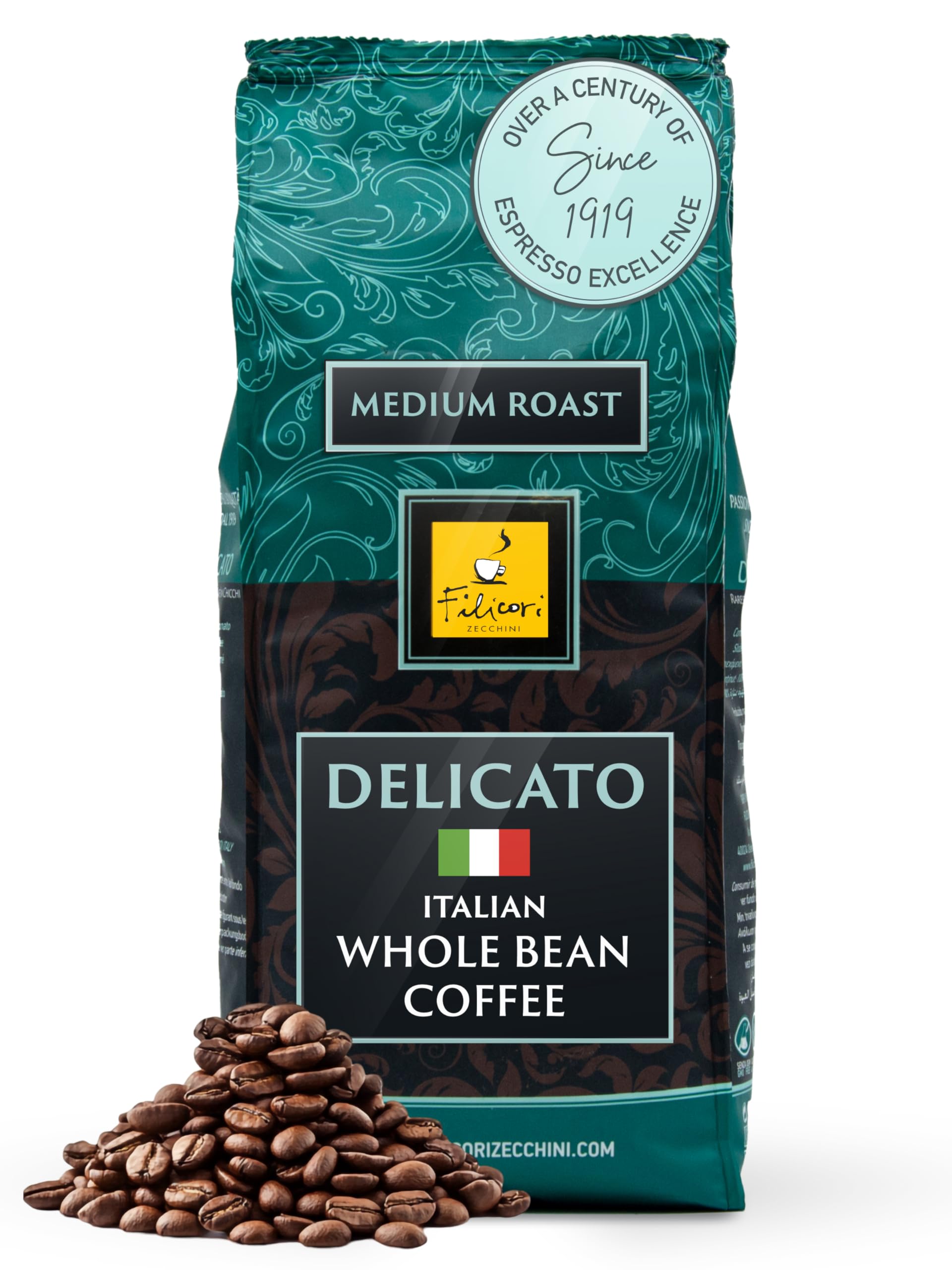 Filicori Zecchini Delicato 2.2lb bag preserving aroma for rich home espresso.