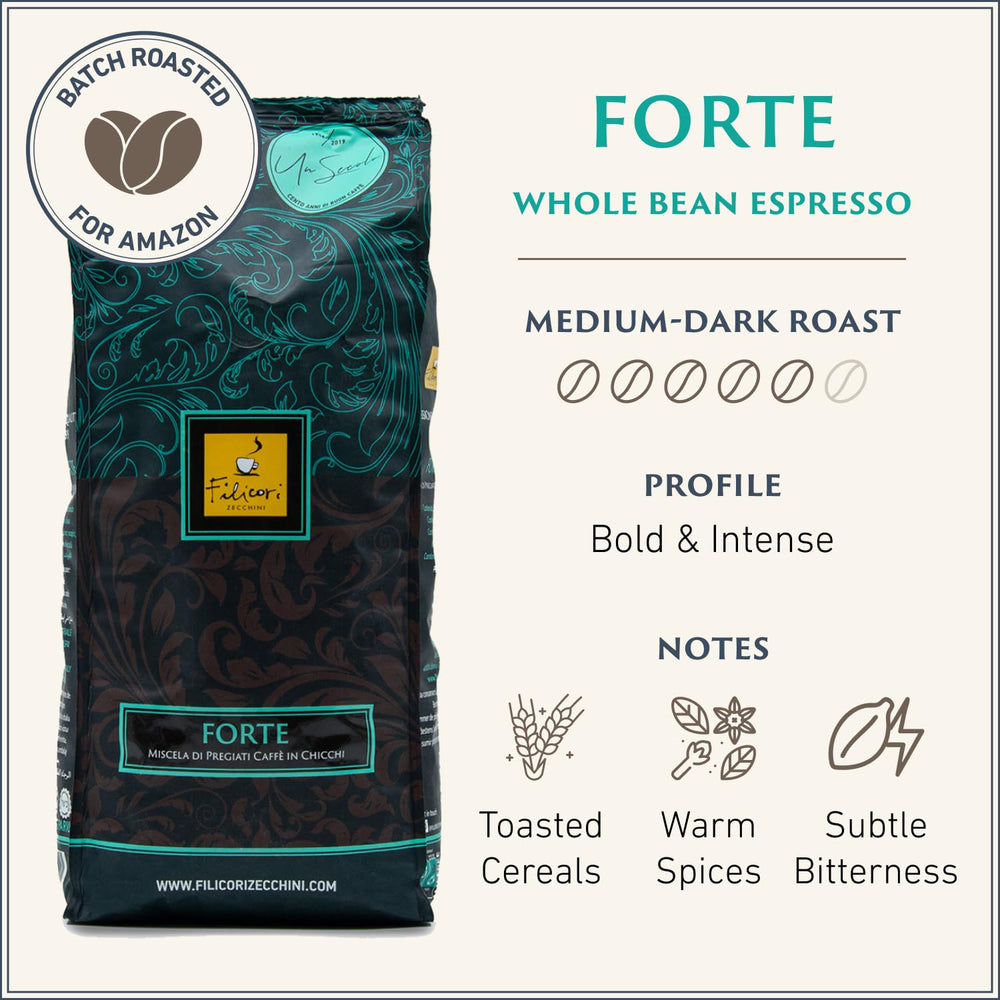 Filicori Zecchini Forte whole bean bag ready for any home espresso setup.
