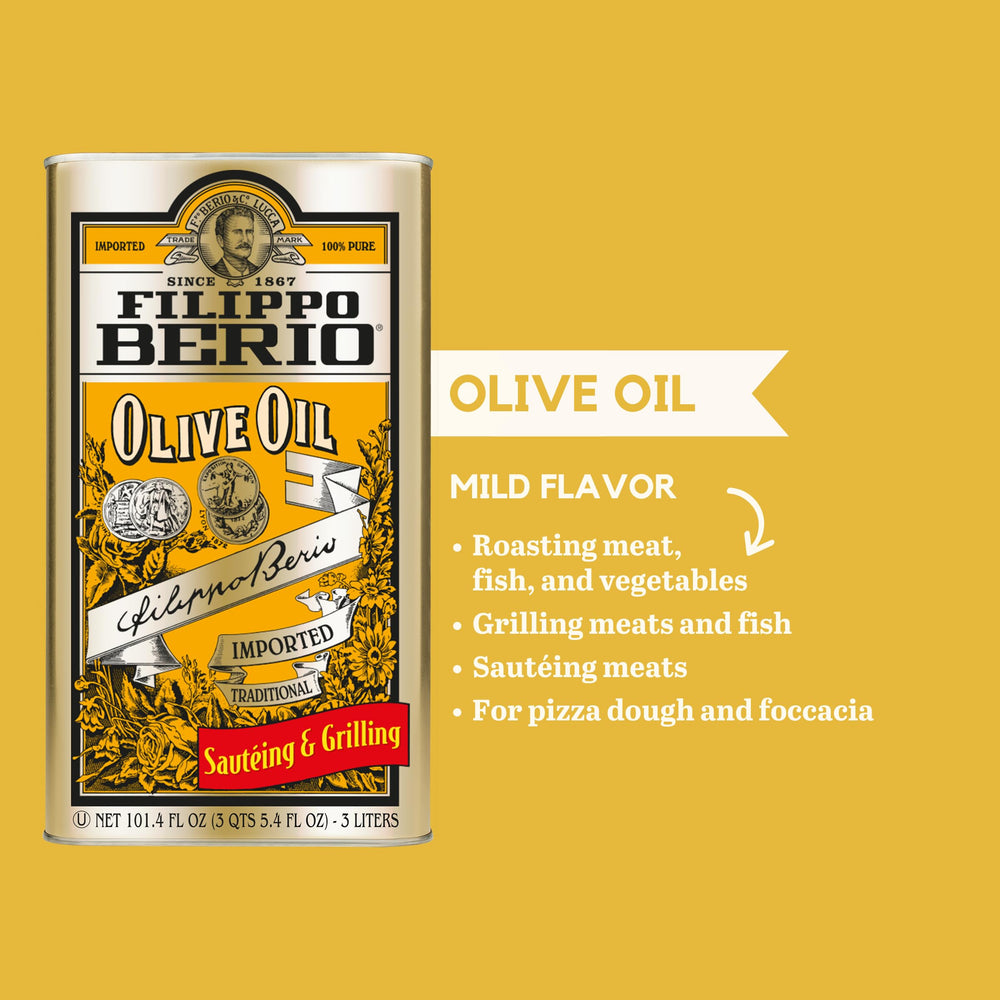 Filippo Berio Pure Olive Oil being poured for sautéing and roasting