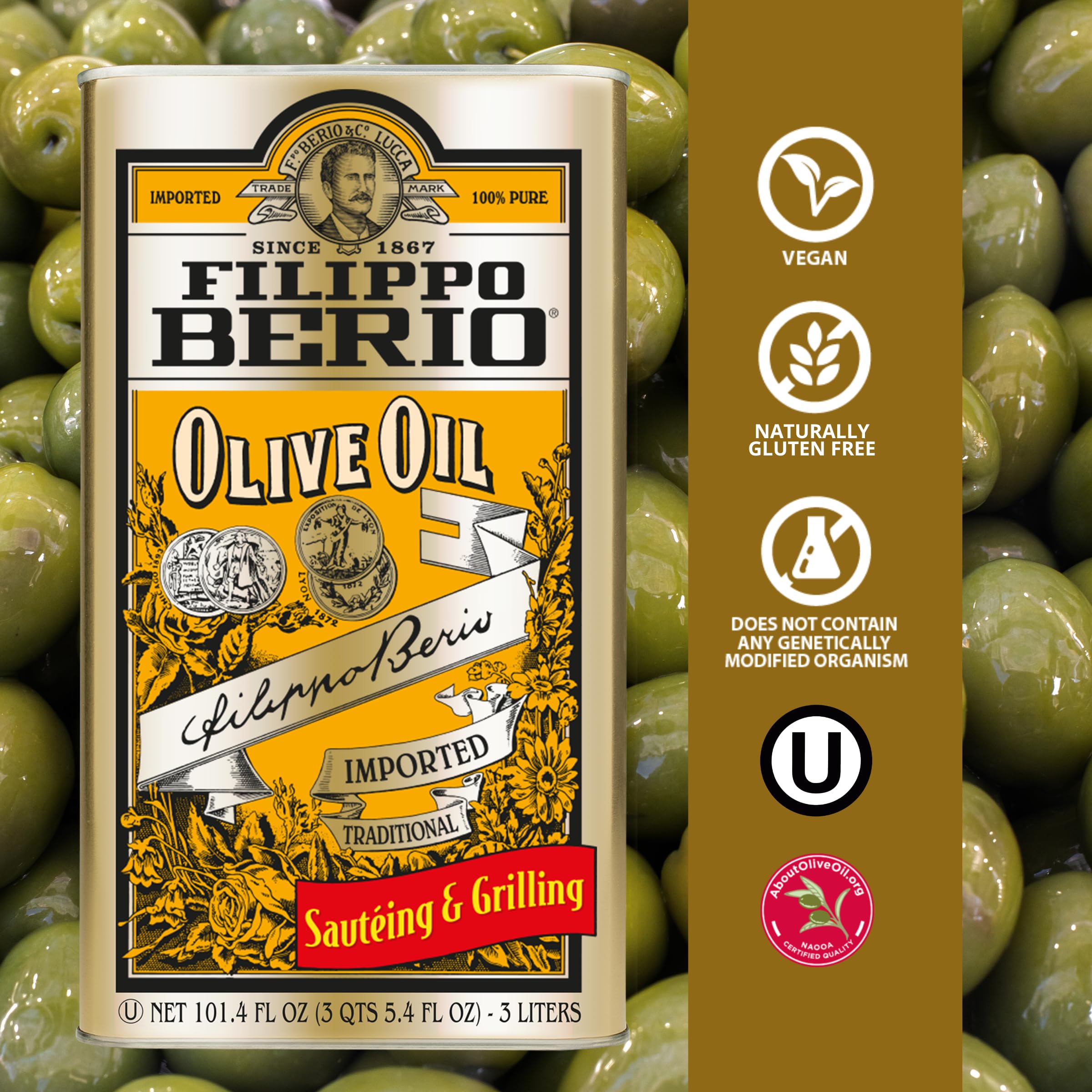 Filippo Berio label with signature signaling olive oil craftsmanship