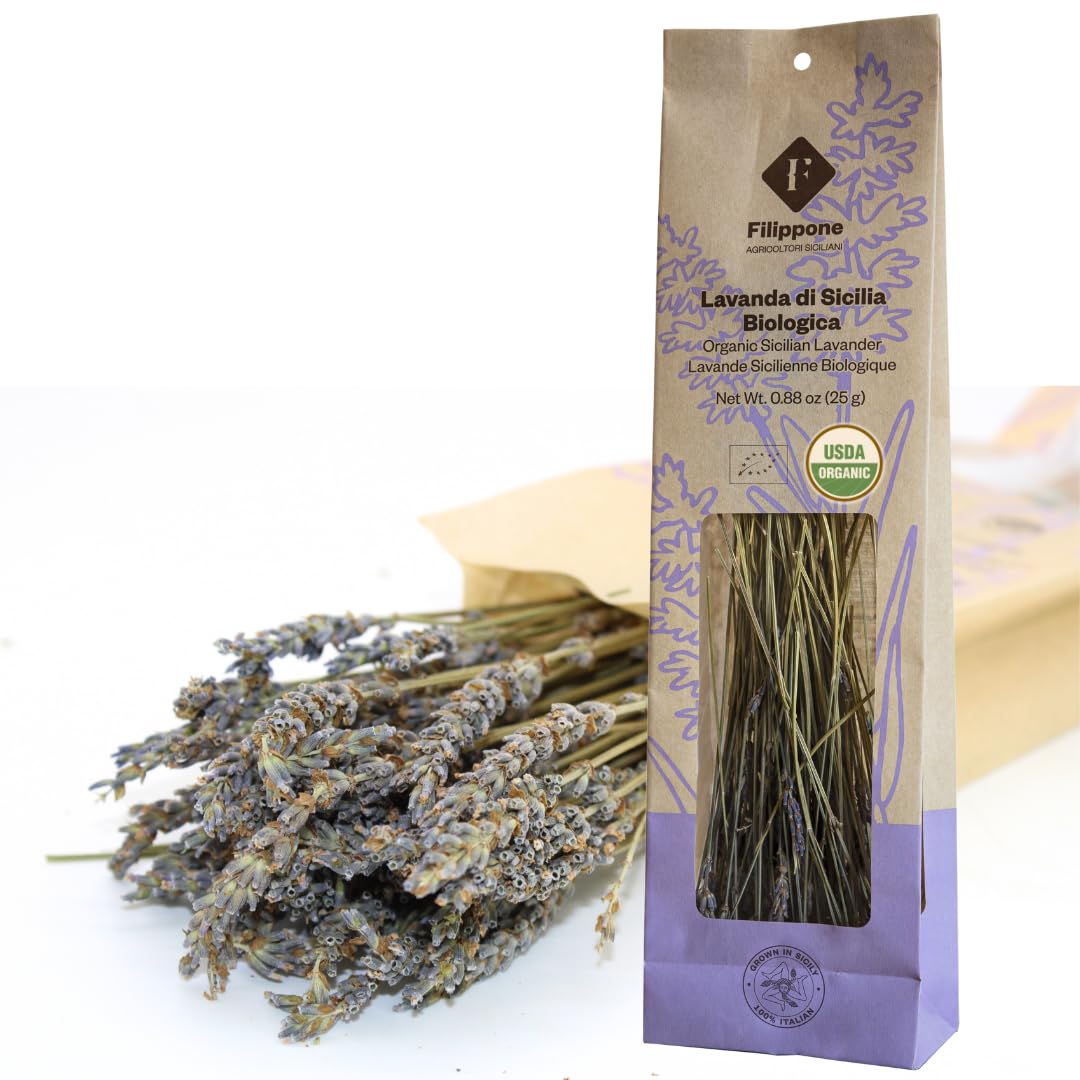 Filippone organic lavender bunch 25g, ideal for drinks and desserts.
