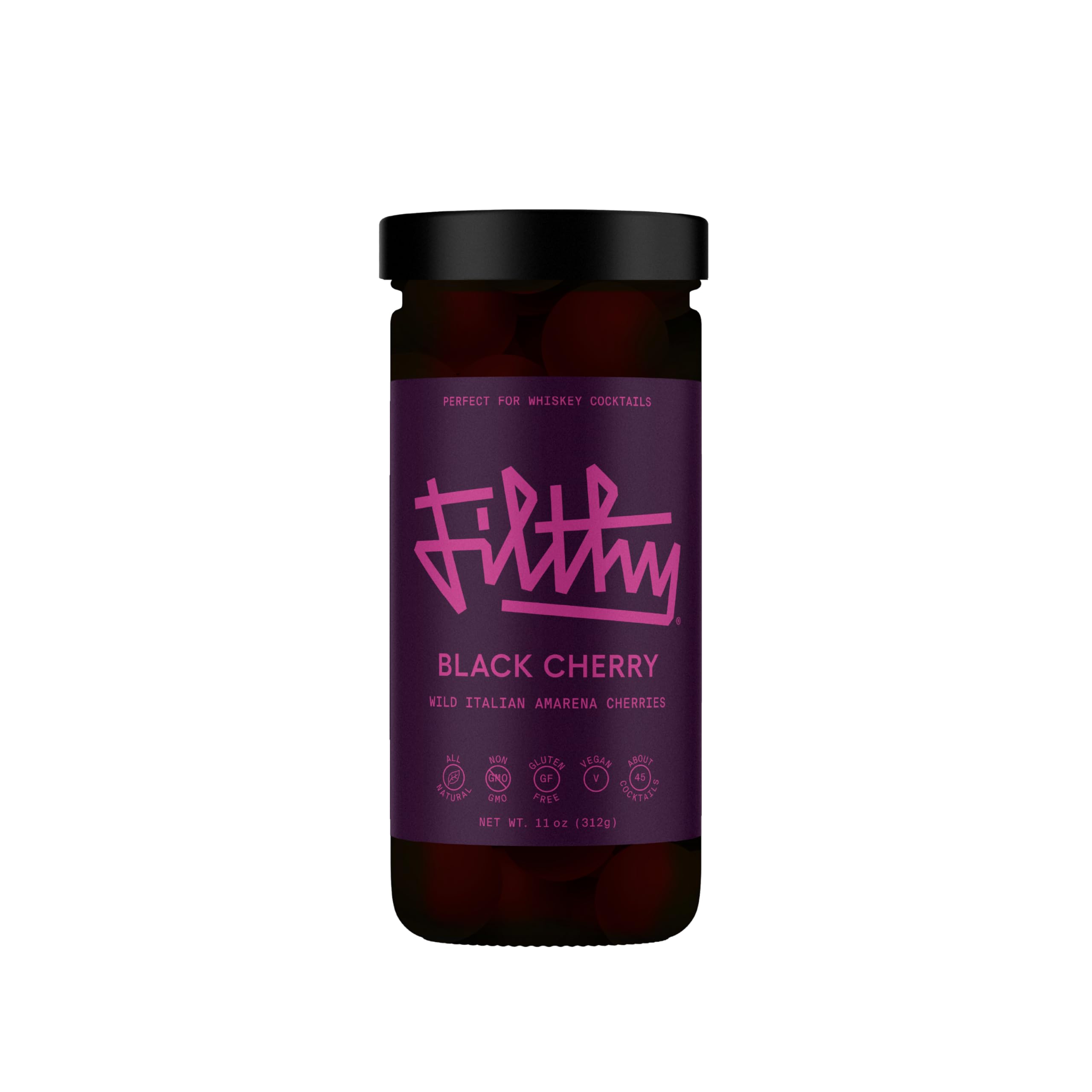 Filthy Food Amarena black cherries jar, premium garnish for refined cocktails and easy bar prep.