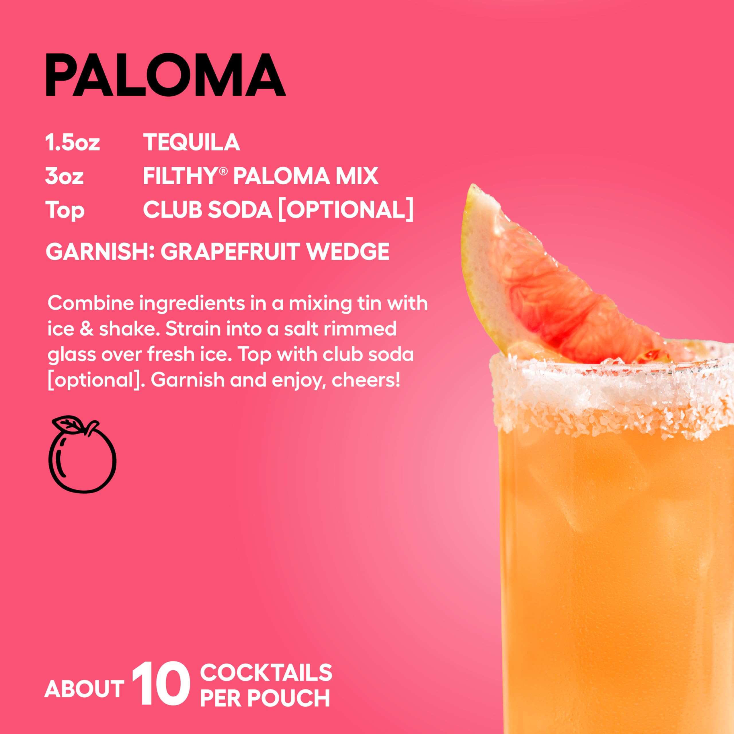 Filthy Paloma Mix shown in a glass to demonstrate bar-grade presentation.