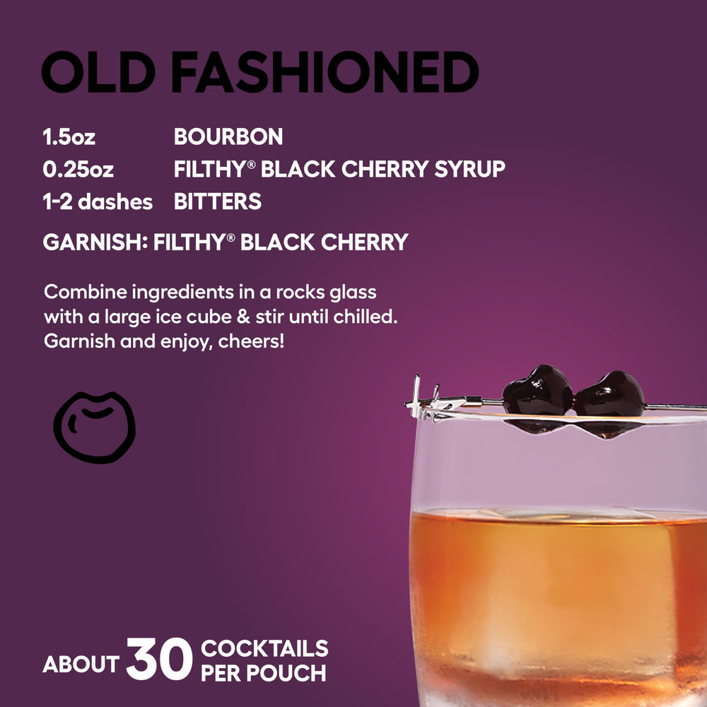 Filthy Food Black Cherry Syrup pack 3pack, featuring resealable pouches