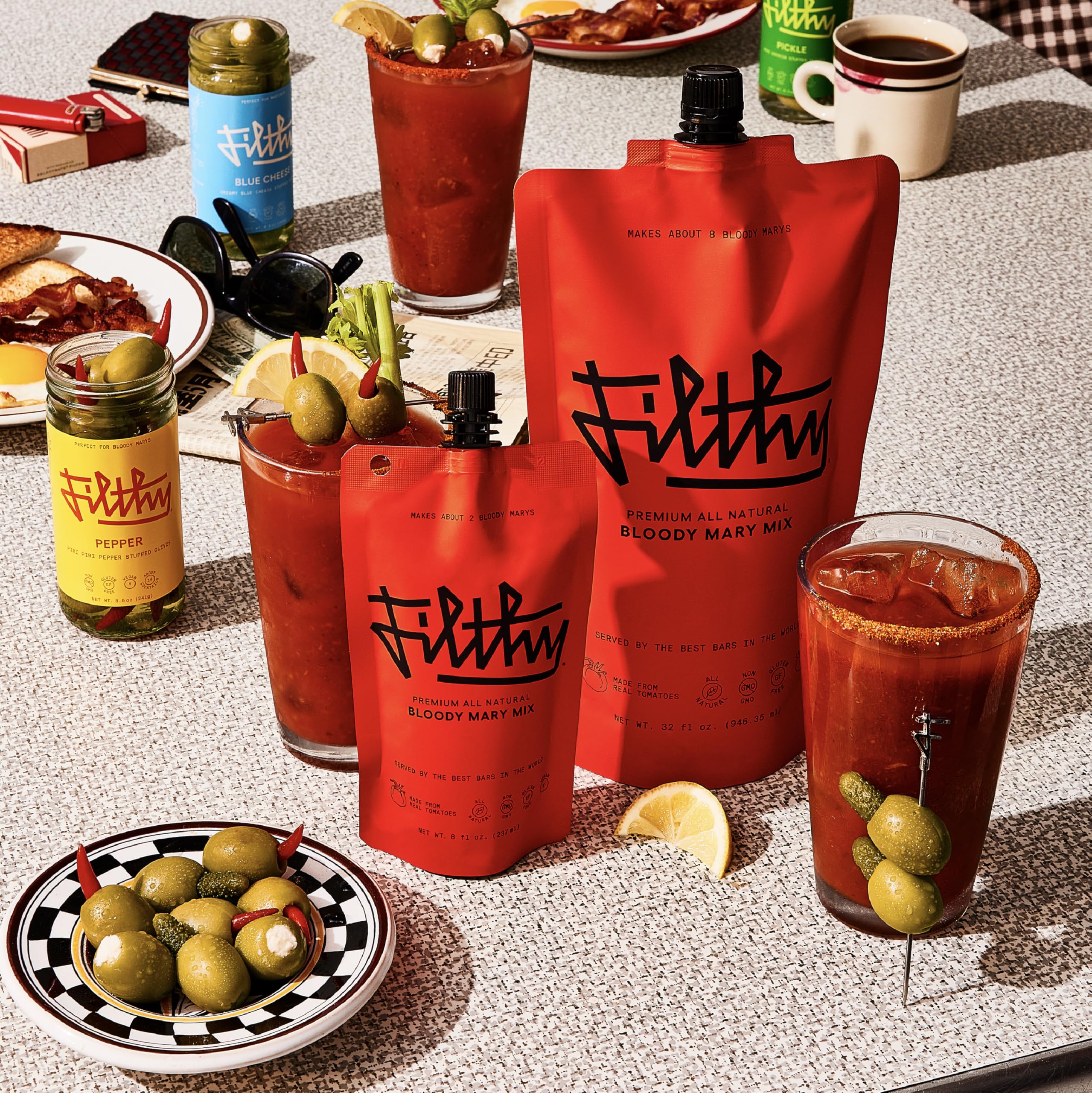 Filthy Food Bloody Mary Mix 32-oz pouch designed for travel and easy entertaining